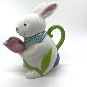Easter Blossom Bunny Floral Blow White Bow Rabbit Ceramic Teapot